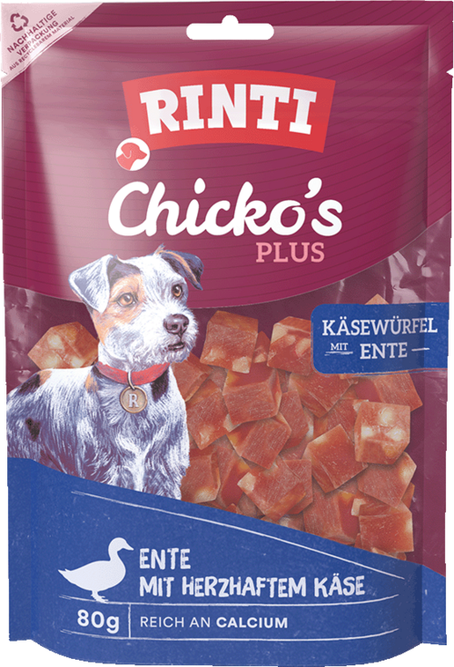 Rinti Chicko Plus Käsewürfel mit Ente 80g